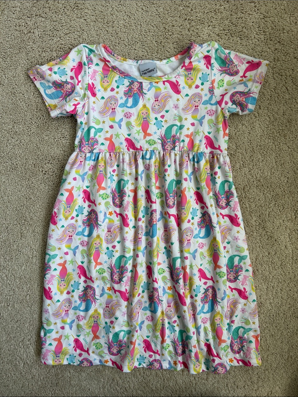 Flap Happy Girls' Mermaid Print Short Sleeve Dress, 5